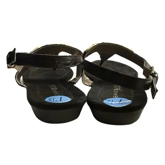 NEW Bandolino Nonnie T-Strap Sandal Womens 7.5 Black Patent Gold Chain Accent - Picture 5 of 6